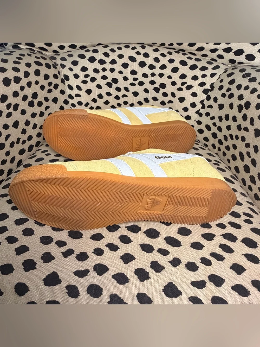 Gola Women’s  Yellow Suede Sneakers with White Stripes and Gum Sole